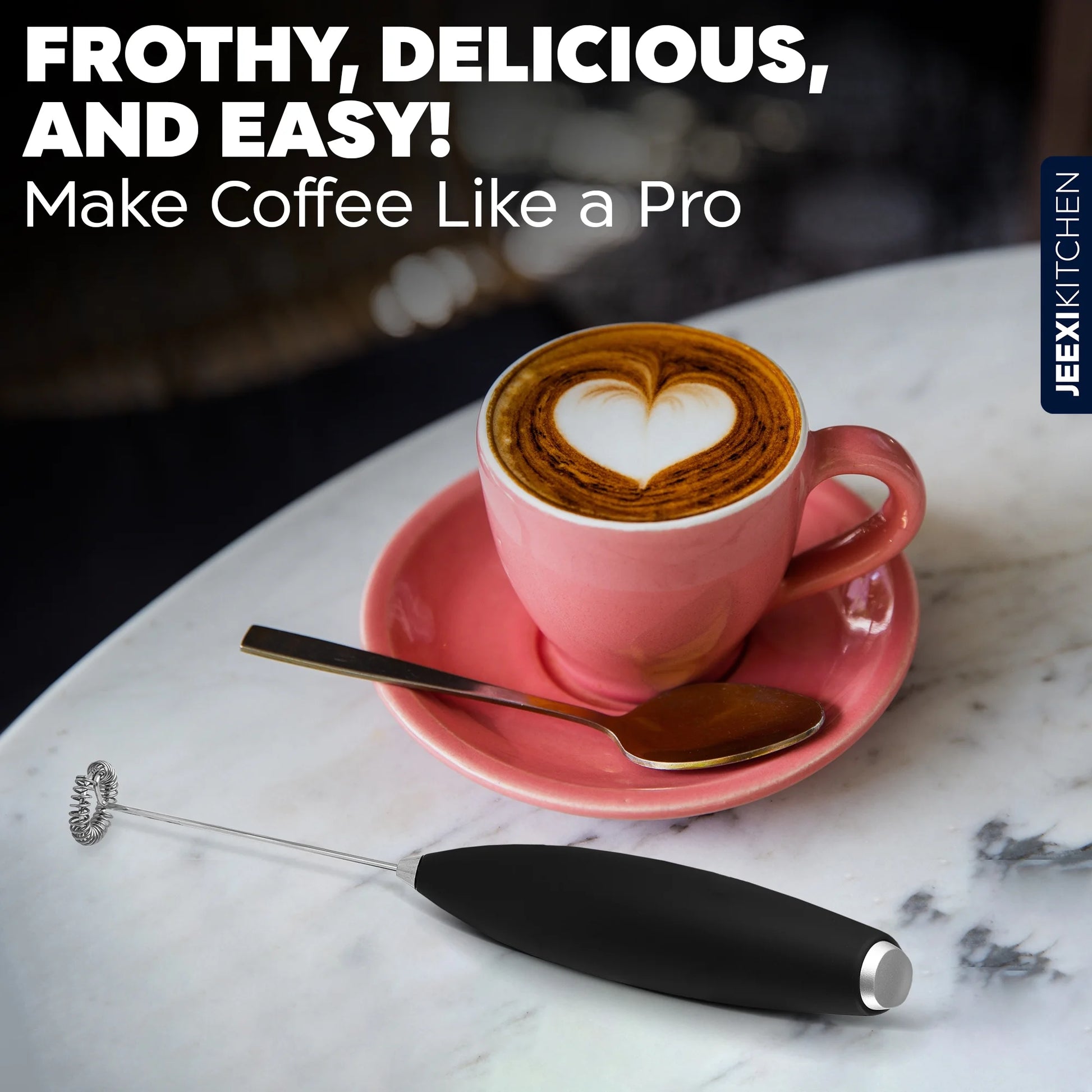 Pro Milk Frother Handheld with Stand - Powerful Coffee Frother Electric Handheld Mixer & Foam Maker - Battery Operated Frother for Coffee, Lattes, Matcha & More