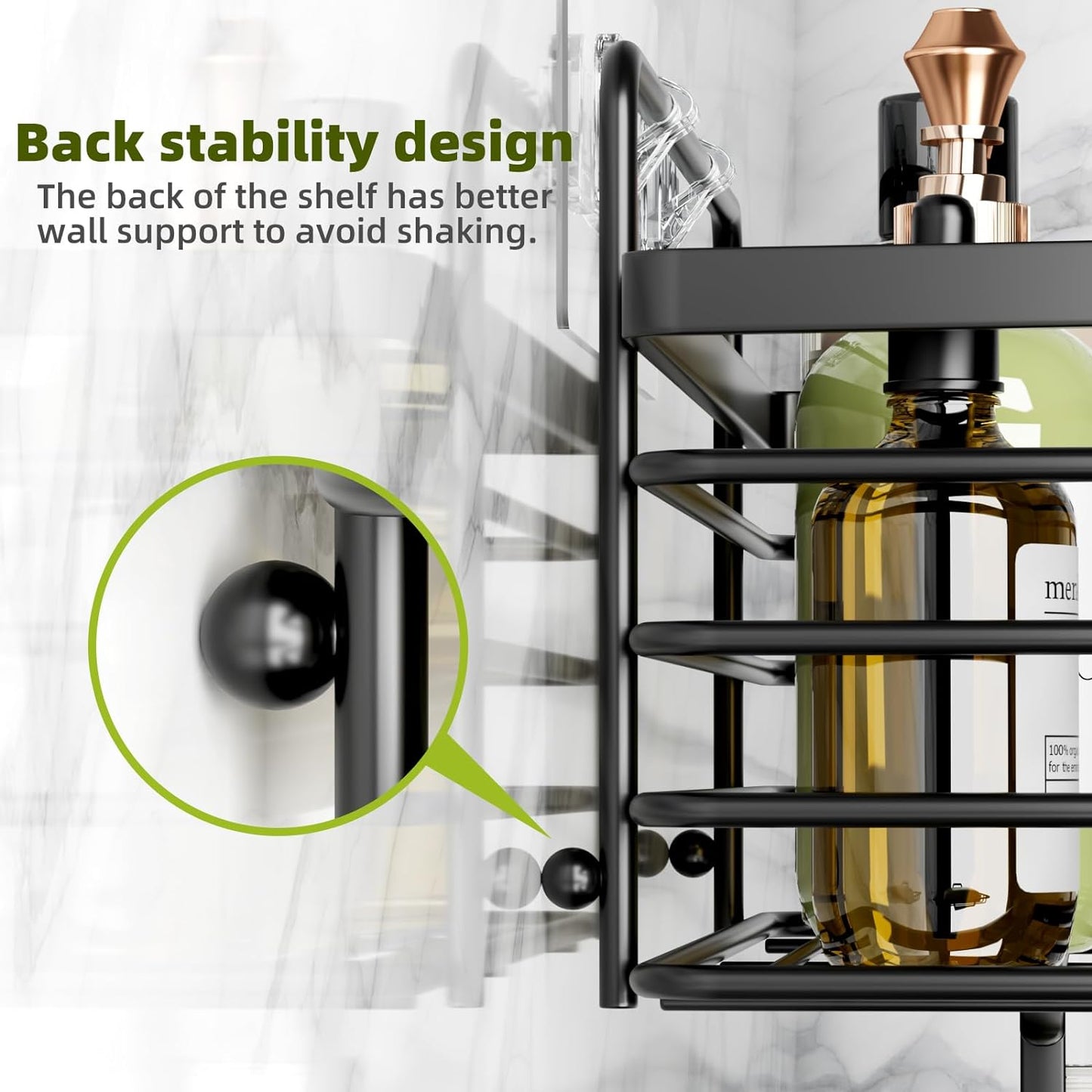 Shower Caddy, Shower Organizer with Soap Holder and Hooks, Rustproof Shower Shelves, No Drilling Bathroom Organizers and Storage, Wall-Mounted Kitchen & Home Decor (Black)