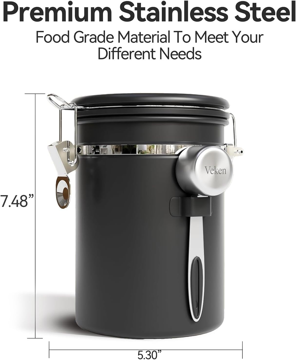 Coffee Canister with Window,Airtight Stainless Steel Pantry Container,Home Kitchen Food Storage Organizers for Ground,Beans,Espresso,Rice,Tea,Sugar,Cereal, Decor,Bar Accessories,Gifts,22Oz,Black