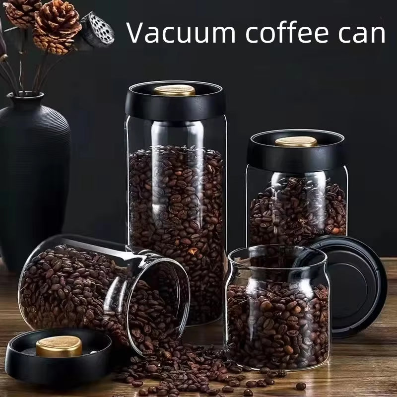 Coffee Jar Manual Vacuum Moisture Proproof Storage Jar Kitchen High Borosilicate Glass Tea Jar Coffee Bean Storage Sealed Jar
