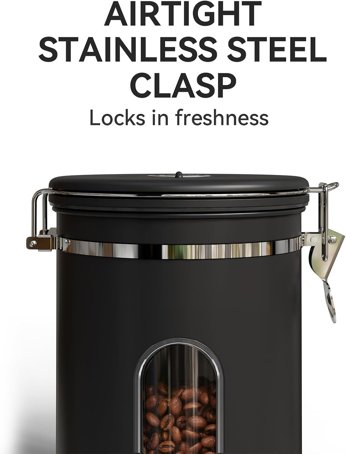 Coffee Canister with Window,Airtight Stainless Steel Pantry Container,Home Kitchen Food Storage Organizers for Ground,Beans,Espresso,Rice,Tea,Sugar,Cereal, Decor,Bar Accessories,Gifts,22Oz,Black