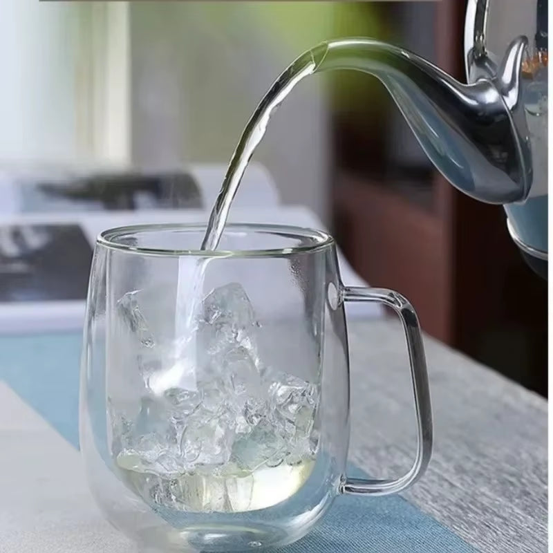 150/250/350ML Heat Resistant Double Wall Glass Coffee Cup with Handle Cappuccino Latte Breakfast Tea Milk Water Clear Cups Gift