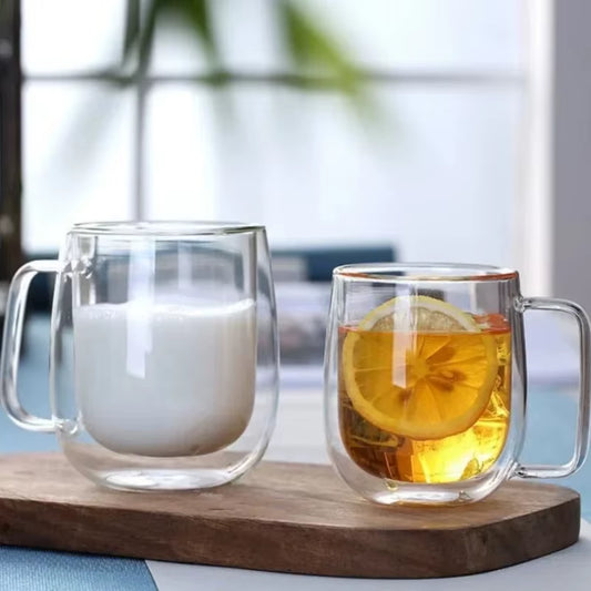 150/250/350ML Heat Resistant Double Wall Glass Coffee Cup with Handle Cappuccino Latte Breakfast Tea Milk Water Clear Cups Gift