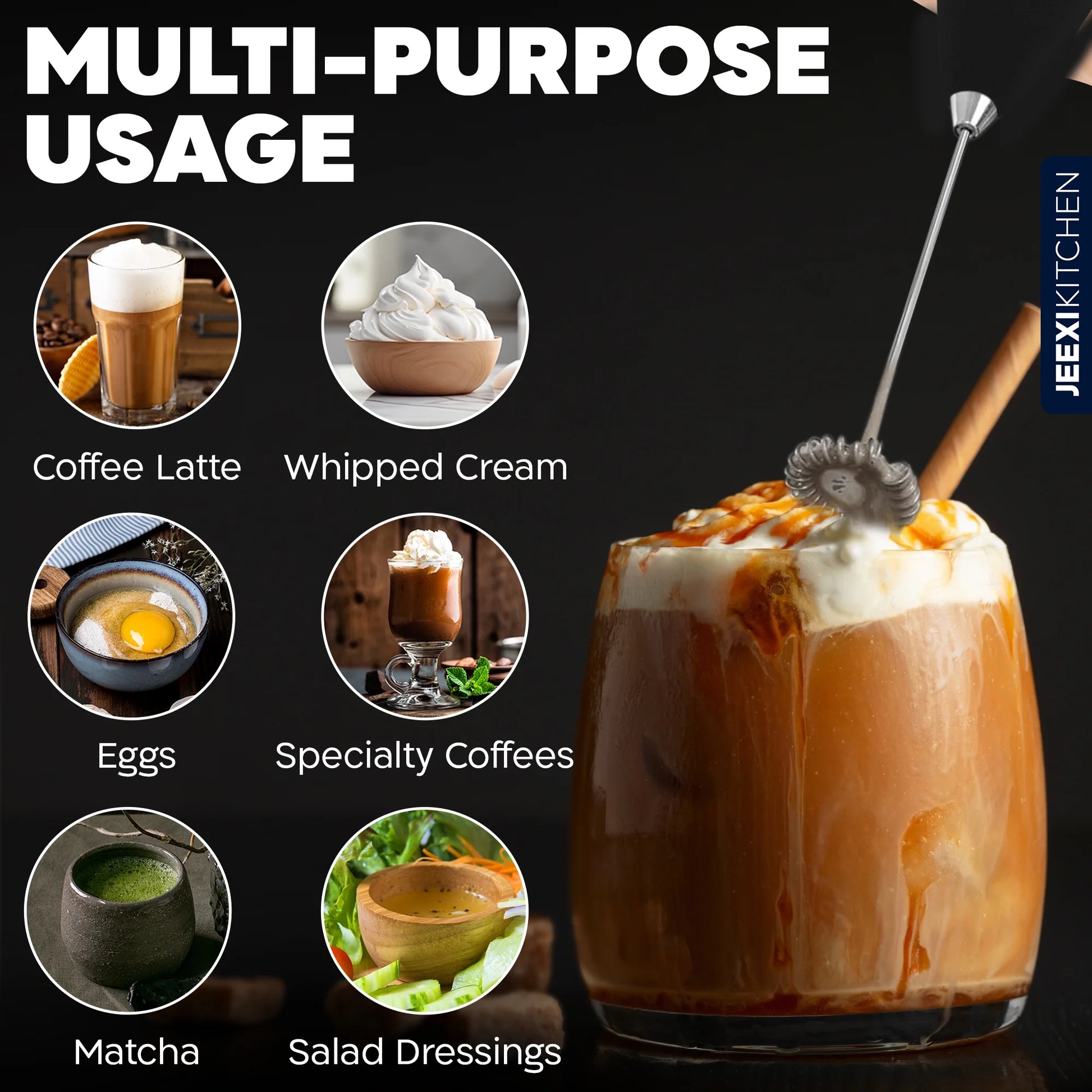 Pro Milk Frother Handheld with Stand - Powerful Coffee Frother Electric Handheld Mixer & Foam Maker - Battery Operated Frother for Coffee, Lattes, Matcha & More