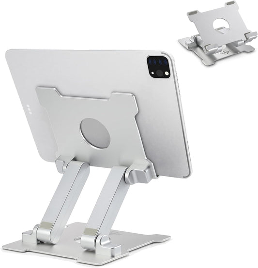 Quality Tablet Stand,Adjustable Foldable Eye-Level Aluminum Solid up to 15-In Tablets Holder for Microsoft Surface Series Tablets,Ipad Series,Samsung Galaxy Tabs,Amazon Kindle Fire,Etc.Silver