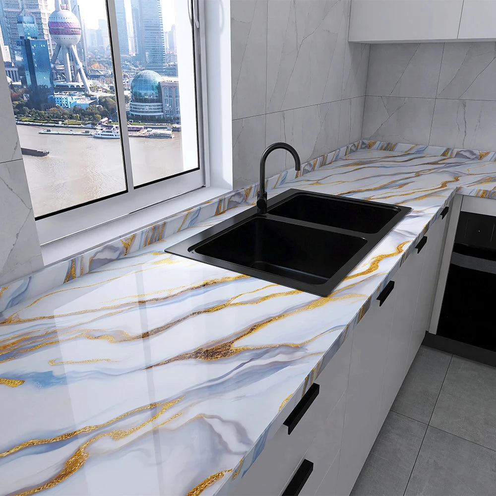 Kitchen Pearlescent Film Waterproof Wallpaper PVC Room DIY Self-Adhesive Wall Stickers Wardrobe Kitchen Furniture Wall Stickers