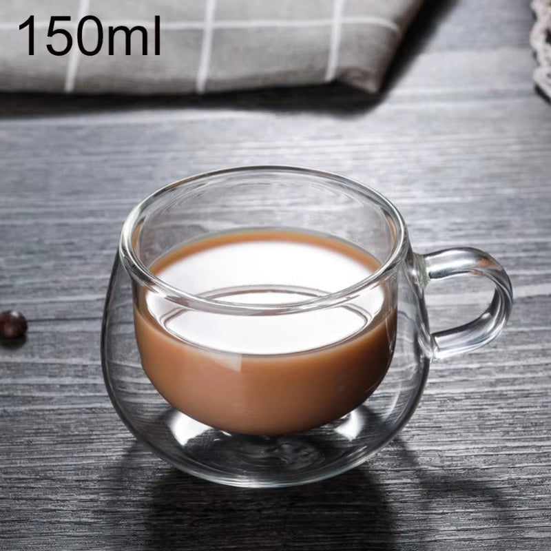 150/250/350ML Heat Resistant Double Wall Glass Coffee Cup with Handle Cappuccino Latte Breakfast Tea Milk Water Clear Cups Gift