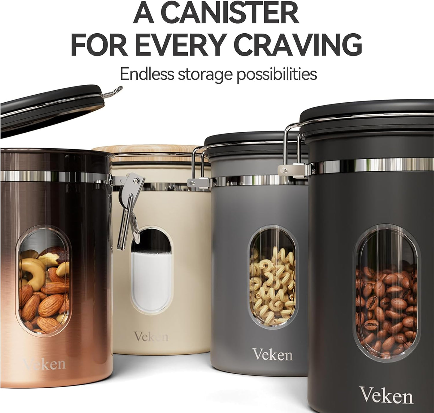 Coffee Canister with Window,Airtight Stainless Steel Pantry Container,Home Kitchen Food Storage Organizers for Ground,Beans,Espresso,Rice,Tea,Sugar,Cereal, Decor,Bar Accessories,Gifts,22Oz,Black