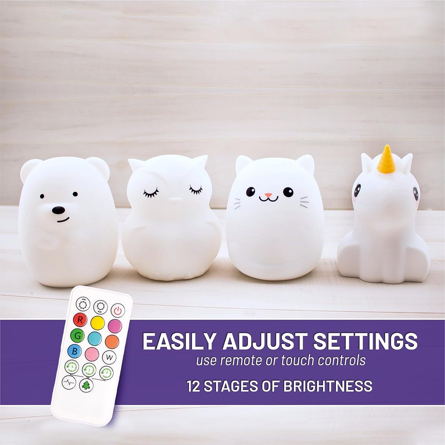 Remote Control Silicone Night Light for Kids - Owl Design with 9 Soft Colors & Sleep Timer - Rechargeable, Battery-Operated Lamp for Bedroom | Baby Nursery, Toddler, Girls, Boys