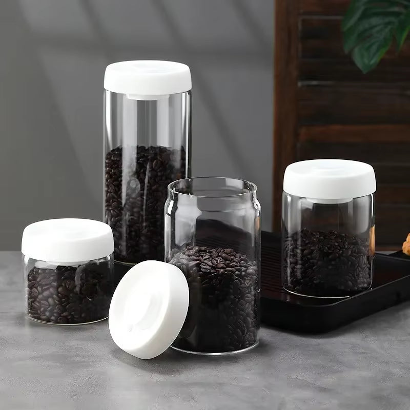 Coffee Jar Manual Vacuum Moisture Proproof Storage Jar Kitchen High Borosilicate Glass Tea Jar Coffee Bean Storage Sealed Jar